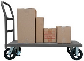 Durham EPTFL24368MR95 Extra Heavy Duty Platform Truck with 8" x 2" Mold-On Rubber casters, (2) rigid and (2) swivel, lips down and floor lock with removable, tubular offset push handle, gray