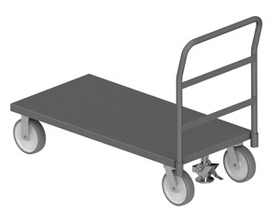 Durham EPTFL24488PU95 Platform Truck with 8" x 2" Polyurethane casters, (2) rigid and (2) swivel, lips down and floor lock with removable, tubular offset push handle, gray