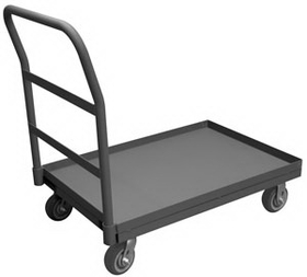 Durham EPTLU18365PU95 Platform Truck with 5" X 1-1/4" Polyurethane casters, (2) rigid and (2) swivel, lips up with removable, tubular offset push handle, gray