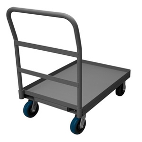 Durham EPTLU24366PU95 Platform Truck with 6" x 2" Polyurethane casters, (2) rigid and (2) swivel, lips up with removable, tubular offset push handle, gray