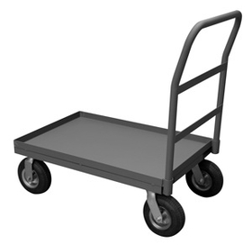 Durham EPTLU24368PN95 Platform Truck with 8" Pneumatic casters, (2) rigid and (2) swivel, lips down with removable, offset push handle, gray