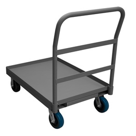 Durham EPTLU24486PU95 Platform Truck with 6" x 2" Polyurethane casters, (2) rigid and (2) swivel, lips up with removable, tubular offset push handle, gray