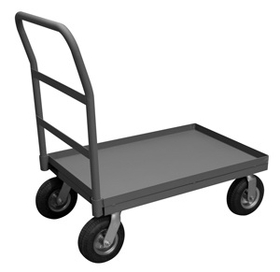 Durham EPTLU24488PN95 Platform Truck with 8" Pneumatic casters, (2) rigid and (2) swivel, lips down with removable, offset push handle, gray