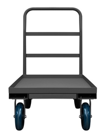 Durham EPTLU30608PU95 Platform Truck with 8" x 2" Polyurethane casters, (2) rigid and (2) swivel, lips up with removable, tubular offset push handle, gray