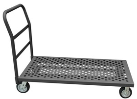 Durham EPTP24366MR95 Perforated Platform Truck with 6" x 2" Mold-On Rubber casters, (2) rigid and (2) swivel, lips down with removable, tubular offset push handle, gray