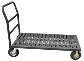 Durham EPTP24368PN95 Perforated Platform Truck with 8" Pneumatic casters, (2) rigid and (2) swivel, lips down with removable, offset push handle, gray