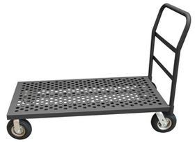 Durham EPTP24488PN95 Perforated Platform Truck with 8" Pneumatic casters, (2) rigid and (2) swivel, lips down with removable, offset push handle, gray