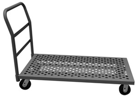 Durham EPTP30605PH95 Perforated Platform Truck with 5%u201D X 2%u201D Phenolic casters, (2) rigid and (2) swivel, lips down with removable tubular offset push handle, gray