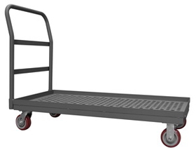 Durham EPTPLU24365PU95 Perforated Platform Truck with 5" X 1-1/4" Polyurethane casters, (2) rigid and (2) swivel, lips up with removable, tubular offset push handle, gray