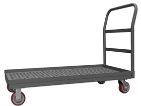 Durham EPTPLU24485PU95 Perforated Platform Truck with 5" X 1-1/4" Polyurethane casters, (2) rigid and (2) swivel, lips up with removable, tubular offset push handle, gray