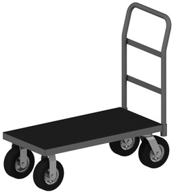 Durham EPTRM18488SPN95 Platform Truck with 8" Semi-Pneumatic casters, (2) rigid and (2) swivel, black rubber tray mat with removable, tubular offset push handle, gray