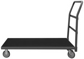 Durham EPTRM24365PU95 Platform Truck with 5" X 1-1/4" Polyurethane casters, (2) rigid and (2) swivel, black rubber tray mat with removable, tubular offset push handle, gray