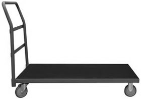 Durham EPTRM24485PU95 Platform Truck with 5" X 1-1/4" Polyurethane casters, (2) rigid and (2) swivel, black rubber tray mat with removable, tubular offset push handle, gray