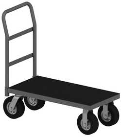 Durham EPTRM30368SPN95 Platform Truck with 8" Semi-Pneumatic casters, (2) rigid and (2) swivel, black rubber tray mat with removable, tubular offset push handle, gray