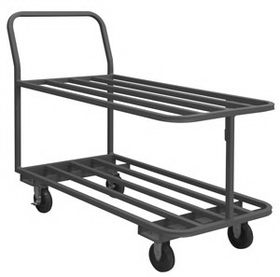 Durham EPTT183625PO95 Flat Bar Platform Truck with 5" x 1-1/4" Polyolefin casters, (2) swivel and (2) rigid with side brakes, 2 shelves, and a tubular handle, gray