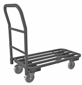 Durham EPTT183695 Flat Bar Platform Truck with 5" X 1-1/4" Polyurethane casters, (2) rigid and (2) swivel with removable, tubular offset push handle, gray