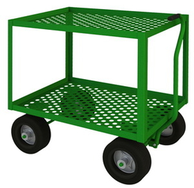 Durham GT5WT-2436-2-10SPN-83T 5th Wheel Garden Truck with 10" x 2-3/4" Semi-Pneumatic wheels, 2 perforated shelves, 1-1/2" lips up and tubular push handle, green