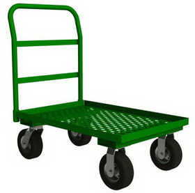 Durham GTEPT24368PN-83T Garden Truck with 8" x 3" Pneumatic casters, (2) rigid and (2) swivel, perforated deck, 1-1/2" lips up and tubular push handle, green