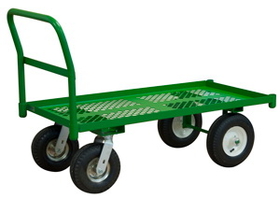 Durham GTEPT244810/12PN-83T Garden Truck with 10"/12" x 3-1/2" Pneumatic casters, (2) rigid and (2) swivel, perforated deck, 1-1/2" lips up and tubular push handle, green
