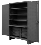 Durham HDCDP244878-4SS6B95 Heavy Duty Cabinet with 4 slide out shelves, 6 drawers, pad-lockable doors with pegboard panels, 3 point locking system and 6