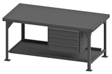 Durham HDWB36723DR95 Heavy Duty Workbench with steel top surface, 1 bottom shelf with backstop and 3 drawers, gray