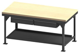 Durham HDWBMT36722DR95 Heavy Duty Workbench with maple top surface, 1 bottom shelf with back stop and 2 drawers, gray