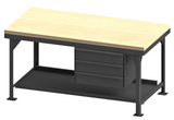 Durham HDWBMT36723DR95 Heavy Duty Workbench with maple top surface, 1 bottom shelf with back stop and 3 drawers, gray