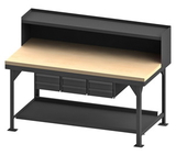 Durham HDWBMT3672RS6DR95 Heavy Duty Workbench with maple top surface and riser, 6 drawers and bottom shelf has back stop, gray