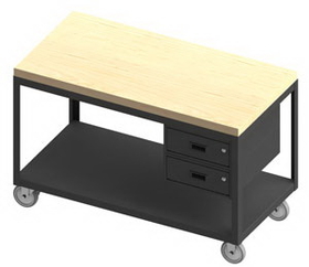 Durham HMT-2436-2-MT-2DR-95 High Deck Portable Table with 5" x 1-1/4" Polyurethane bolt-on casters, 24x36