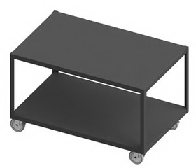 Durham HMT-2460-2-4SWB-95 High Deck Portable Table with 5" x 1-1/4" Polyurethane bolt-on casters, (4) swivel with side brakes, 2 shelves, steel top work surface with all lips down, gray
