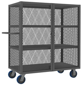 Durham HTL-2448-DD-3-6PU-95 Security Mesh Truck with 6" x 2" Polyurethane casters, (2) rigid and (2) swivel, 3 shelves, tubular push handle and pad lockable doors