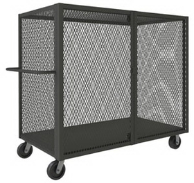 Durham HTL-2448-DD-95 Cage Truck with 6" x 2" Phenolic casters, (2) rigid and (2) swivel, low deck, tubular push handle and pad lockable doors