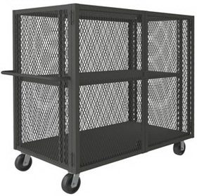 Durham HTL-2460-DD-1AS-95 Security Mesh Truck with 6" x 2" Phenolic casters, (2) rigid and (2) swivel, 2 shelves, tubular push handle and pad lockable doors