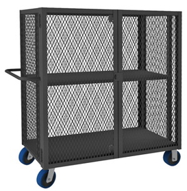Durham HTL-3060-DD-1AS-6PU-95 Security Mesh Truck with 6" x 2" Polyurethane casters, (2) rigid and (2) swivel, 2 shelves, tubular push handle and pad lockable doors