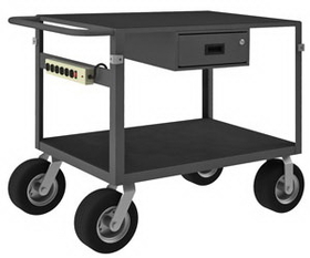 Durham IC24361DRPS10SPN95 Instrument Cart with 10" x 2-3/4" Semi-Pneumatic casters, (2) rigid and (2) swivel, 2 shelves with non-slip black vinyl matting-wood panel underneath, 1 drawer