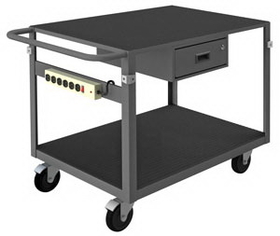 Durham IC2436311DRPS4SW5PO95 Instrument Cart with (4) 5" x 1-1/4" swivel Polyolefin casters, side brakes, 2 shelves with non-slip black vinyl matting-wood panel underneath, 4 corners bumpers