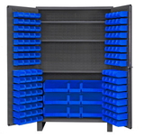 Durham JC-137-3S-5295 Heavy Duty Cabinet, lockable with 3 adjustable shelves, 137 blue Hook-On-Bins, deep door style, gray