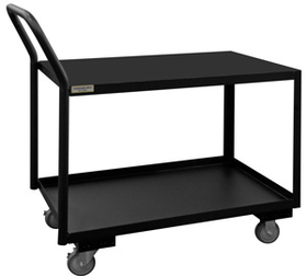 Durham LDO-183040-2-4PU-08T Low Deck Service Truck with 4" x 1-1/4" Polyurethane casters, (2) rigid and (2) swivel with side brakes, 2 shelves, 1-1/2" lips up on the bottom shelf