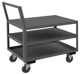 Durham LDO-243639-3-5PO-95 Low Deck Service Truck with 5" x 1-1/2" Polyolefin casters, (2) rigid and (2) swivel with side brakes, 3 shelves, 1-1/2" lips up on middle and bottom shelves