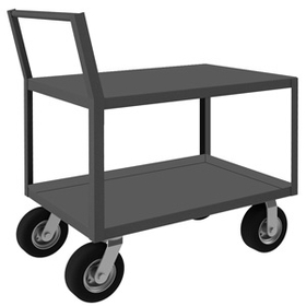 Durham LDO-243641-2-8PN-95 Low Deck Service Truck with 8" x 3" Pneumatic casters, (2) rigid and (2) swivel, 2 shelves, 1-1/2" lips up on bottom shelf and raised offset handle, gray