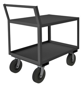 Durham LDO-243641-2-8PO-95 Low Deck Service Truck with 8" x 2" Polyolefin casters, (2) rigid and (2) swivel, 2 shelves, 1-1/2" lips up on the bottom shelf and raised offset handle, gray