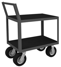 Durham LIC-1830-2-8SPN-95 Low Profile Instrument Cart with 8" x 2" Semi-Pneumatic casters, (2) rigid and (2) swivel, 2 shelves, Non-slip black vinyl matting on both shelves and raised offset handle