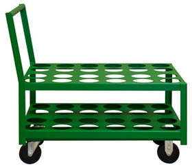 Durham MCC-2436-5PO-83T Cylinder Cart with 5" x 1-1/4" Polyolefin casters, (2) rigid and (2) swivel with side brakes, 1 perforated shelf and deck with raised offset handle, green