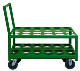 Durham MCC-2436-6PU-83T Cylinder Cart with 6" x 2" Polyurethane casters, (2) rigid and (2) swivel, 1 perforated shelf and deck with raised offset handle, green