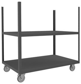 Durham MST-3048-5PO-95 Mobile Stake Cart with 5" x 1-1/4" Polyolefin casters, (2) rigid and (2) swivel with side brakes and 2 shelves, gray