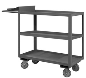 Durham OPC-3072-3-95 Order Picking Cart with 5" x 1-1/4" Polyurethane casters, (2) rigid and (2) swivel with side brakes, 3 shelves, slanted writing shelf