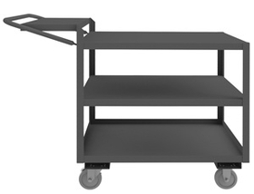 Durham OPCFS-2436-3-BLU-95 Order Picking Cart with 5" x 1-1/4" Polyurethane casters, (2) rigid and (2) swivel with side brakes, 3 shelves, flat writing shelf