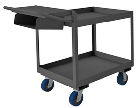 Durham OPCP3FS-2436-2-6PU-95 Order Picking Cart with 6" x 2" Polyurethane casters, (2) rigid and (2) swivel with side brakes, 2 shelves, slanted writing shelf with storage pocket