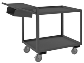 Durham OPCPFS-2436-2-95 Order Picking Cart with 5" x 1-1/4" Polyurethane casters, (2) rigid and (2) swivel with side brakes, 2 shelves, flat writing shelf with storage pocket