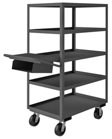 Durham OPCPFS-243665-5-6PH-95 Order Picking Cart with 6" x 2" Phenolic casters, (2) rigid and (2) swivel, 5 shelves, flat writing shelf with storage pocket